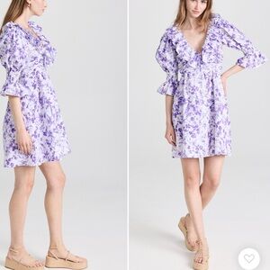 byTiMo floral linen cotton minidress V-neck ruffled trim size L